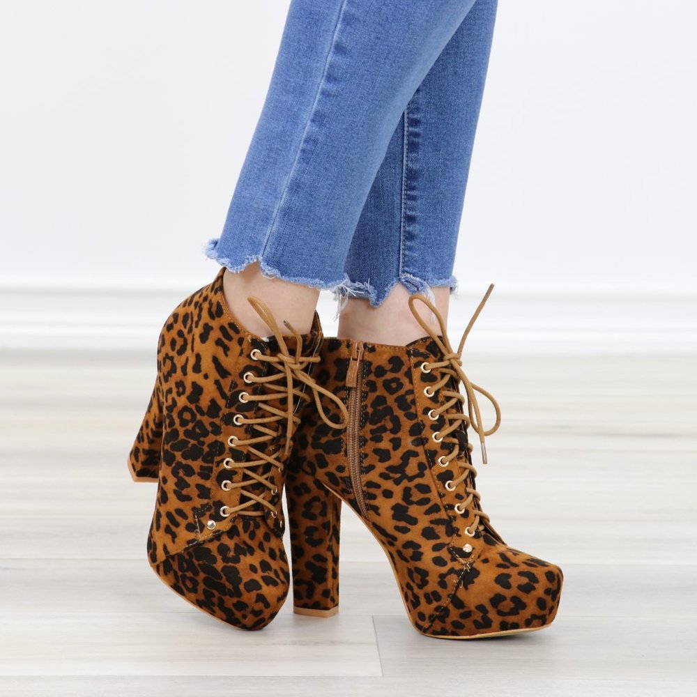 Leopard Print Suede Heeled Ankle Booties - Picture 5 of 11